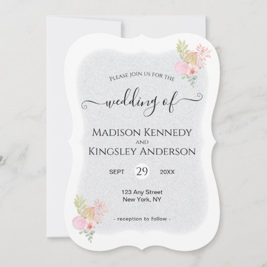 Moderne roze Floral opmerkelijk budget bruiloft Kaart (Voorkant)