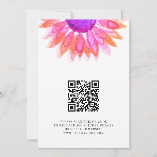 Moderne roze Floral QR Code Weddenschap Kaart (Achterkant)