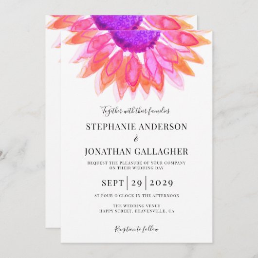 Moderne roze Floral QR Code Weddenschap Kaart (Voorkant / Achterkant)