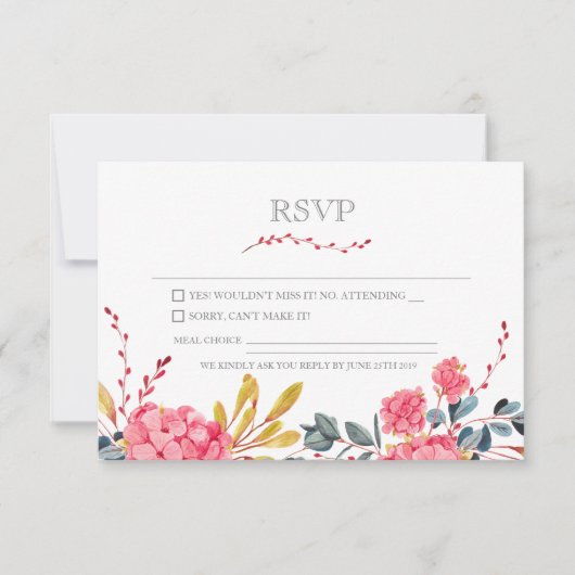Moderne roze Floral  RSVP-kaart RSVP Kaartje (Voorkant)