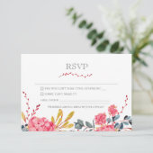 Moderne roze Floral  RSVP-kaart RSVP Kaartje (Staand voorkant)