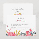 Moderne roze Floral RSVP-kaart RSVP Kaartje (Voorkant / Achterkant)