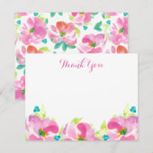 Moderne roze Floral Turquoise - aangepaste platte Kaart (Voorkant / Achterkant)