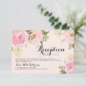 Moderne  roze Floral Wedding Reception Card Informatiekaartje (Staand voorkant)