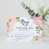 Moderne  roze Floral Wedding RSVP-kaart RSVP Kaartje (Staand voorkant)