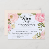 Moderne  roze Floral Wedding RSVP-kaart RSVP Kaartje (Voorkant / Achterkant)