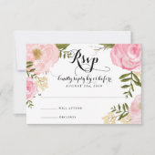 Moderne  roze Floral Wedding RSVP-kaart RSVP Kaartje (Voorkant)