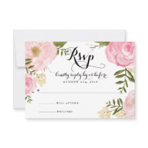 Moderne  roze Floral Wedding RSVP-kaart