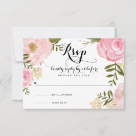 Moderne  roze Floral Wedding RSVP-kaart RSVP Kaartje