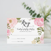 Moderne  roze Floral Wedding RSVP-kaart RSVP Kaartje (Staand voorkant)