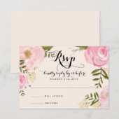 Moderne  roze Floral Wedding RSVP-kaart RSVP Kaartje (Voorkant / Achterkant)
