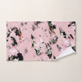 Moderne roze Floral zwarte Waterverf penseelstreke Handdoek (Handdoek)