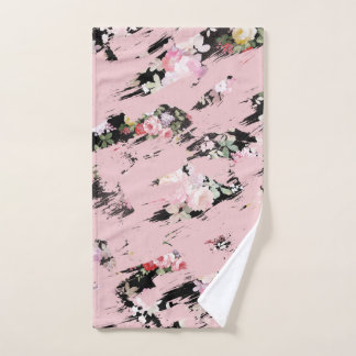 Moderne roze Floral zwarte Waterverf penseelstreke Handdoek