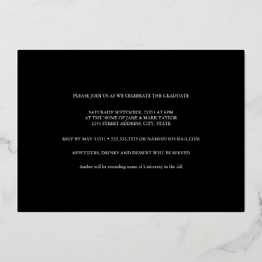 Moderne Roze Folie Confetti Foto Afstudeerfeest Uitnodiging (Achterkant)