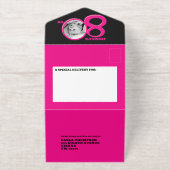 Moderne roze folie twee foto's 80e verjaardag all in one uitnodiging (Buiten)