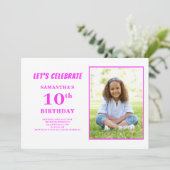 Moderne roze foto 10e verjaardag kaart (Staand voorkant)