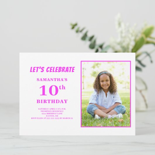 Moderne roze foto 10e verjaardag kaart (Staand voorkant)