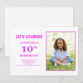 Moderne roze foto 10e verjaardag kaart (Voorkant / Achterkant)