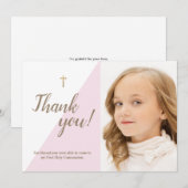 Moderne roze foto 1e Heilige Communie Dank je Bedankkaart (Voorkant / Achterkant)