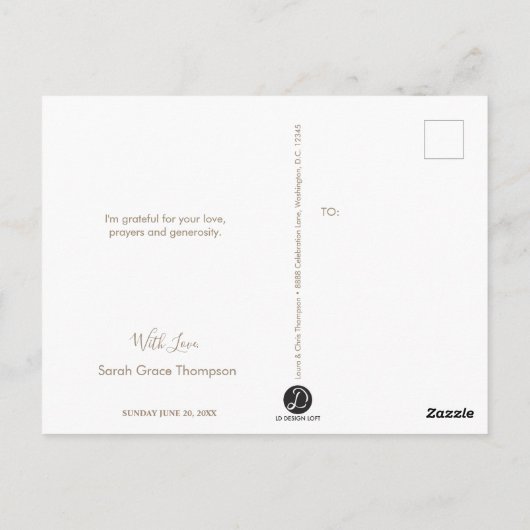 Moderne roze foto 1e Heilige Communie Dank je Briefkaart (Achterkant)