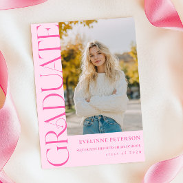 Moderne roze foto afstudeeruitnodiging kaart