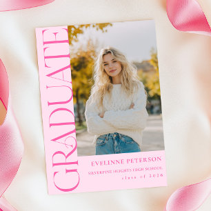 Moderne roze foto afstudeeruitnodiging kaart