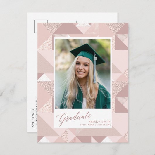 Moderne roze foto-Afstuderen bekendmaking Briefkaart (Voorkant / Achterkant)