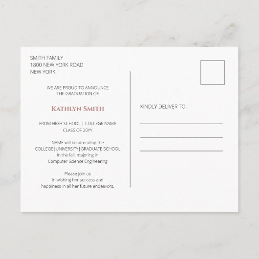 Moderne roze foto-Afstuderen bekendmaking Briefkaart (Achterkant)