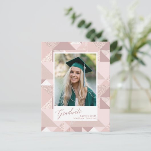 Moderne roze foto-Afstuderen bekendmaking Briefkaart (Staand voorkant)