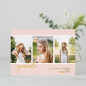 Moderne Roze Foto Collage Afstudeercadeau Folie Uitnodiging (Staand Voorkant)