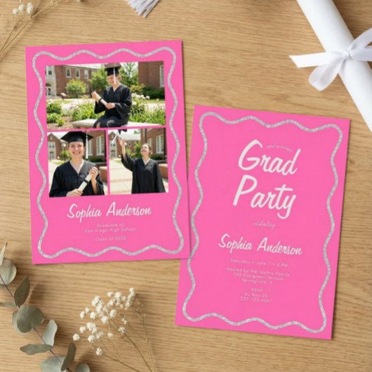 Moderne Roze Foto Collage Afstudeercadeau Kaart