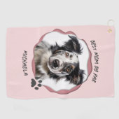 Moderne Roze Foto Huisdier Hond Beste Mam Golfhanddoek (Horizontaal)