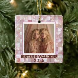 Moderne Roze Foto | Kerst Ornamente Zusters Keramisch Ornament