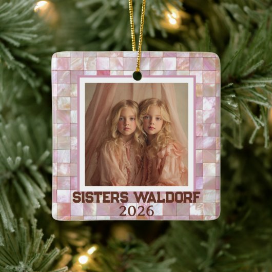 Moderne Roze Foto | Kerst Ornamente Zusters Keramisch Ornament (Boom)