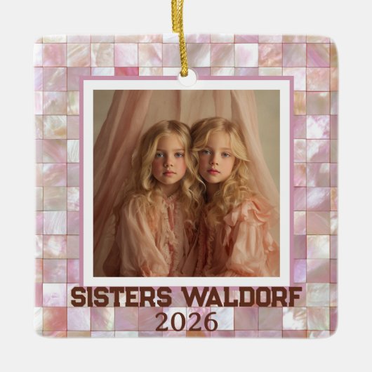 Moderne Roze Foto | Kerst Ornamente Zusters Keramisch Ornament (Voorkant)