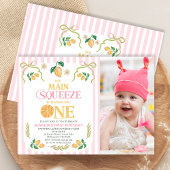 Moderne Roze Foto Lemon Main Squeeze 1e verjaardag Kaart