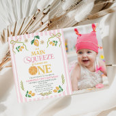 Moderne Roze Foto Lemon Main Squeeze 1e verjaardag Kaart