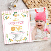 Moderne Roze Foto Lemon Main Squeeze 1e verjaardag Kaart