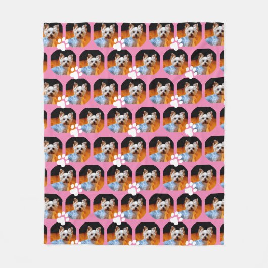 Moderne roze foto met Pet Print Pattern Cute Fleece Deken (Voorkant)