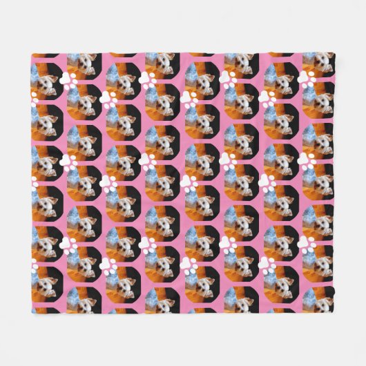 Moderne roze foto met Pet Print Pattern Cute Fleece Deken (Voorkant (Horizontaal))