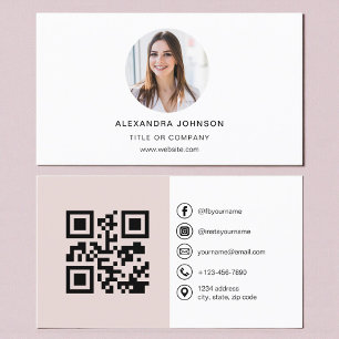 Moderne Roze Foto met QR-code Social Media Visitekaartje