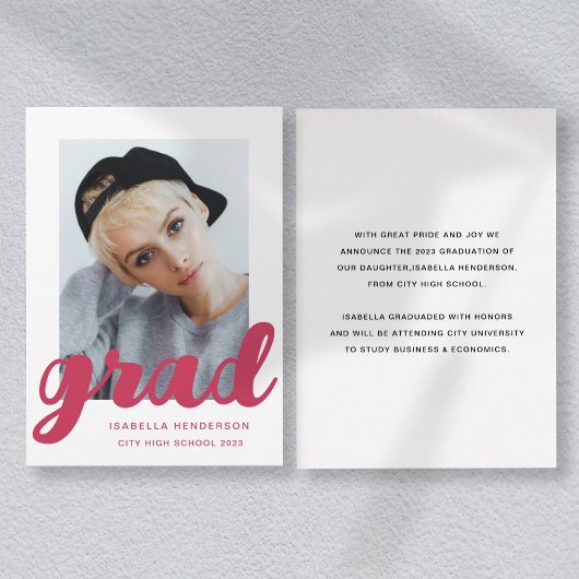 Moderne Roze Foto Script Afstuderen Aankondiging