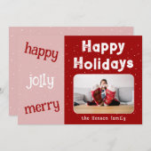 Moderne roze foto Snowflake Kerstmis Feestdagenkaart (Voorkant / Achterkant)