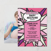 Moderne Roze Foto Stripboek Baby Shower Sprinkle Uitnodiging Briefkaart (Voorkant / Achterkant)