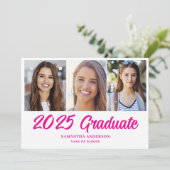 Moderne Roze Fotocollage 2025 Afstuderen Aankondiging (Staand voorkant)