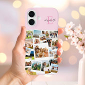 Moderne Roze Fotocollage Monogram iPhone 16 Hoesje