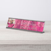 Moderne Roze Fotocollage Script Kalligrafie Naam Bureau Naambordje (Voorkant)