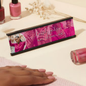 Moderne Roze Fotocollage Script Kalligrafie Naam Bureau Naambordje