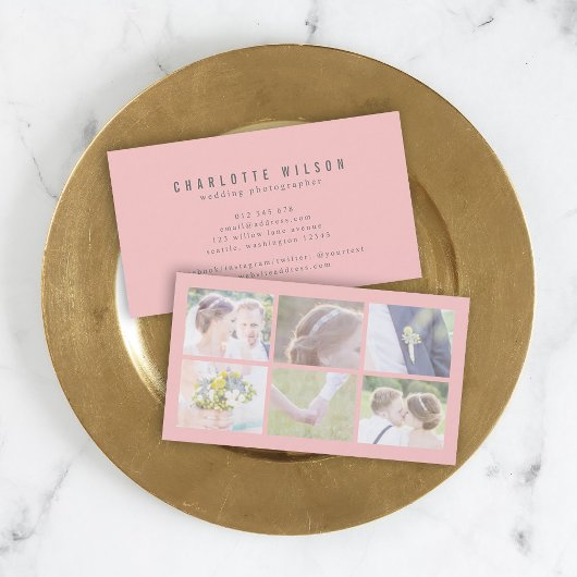 Moderne Roze Fotograaf Meerdere foto Visitekaartje