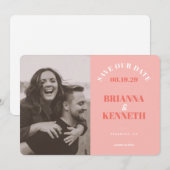 Moderne Roze Fotokaart Trouw Save the Date (Voorkant / Achterkant)